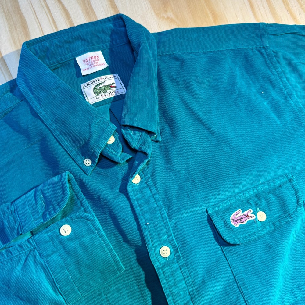Lacoste by izod Men's Patron Vintage Teal Blue Corduroy Button Down Shirt Size L - Picture 2 of 5
